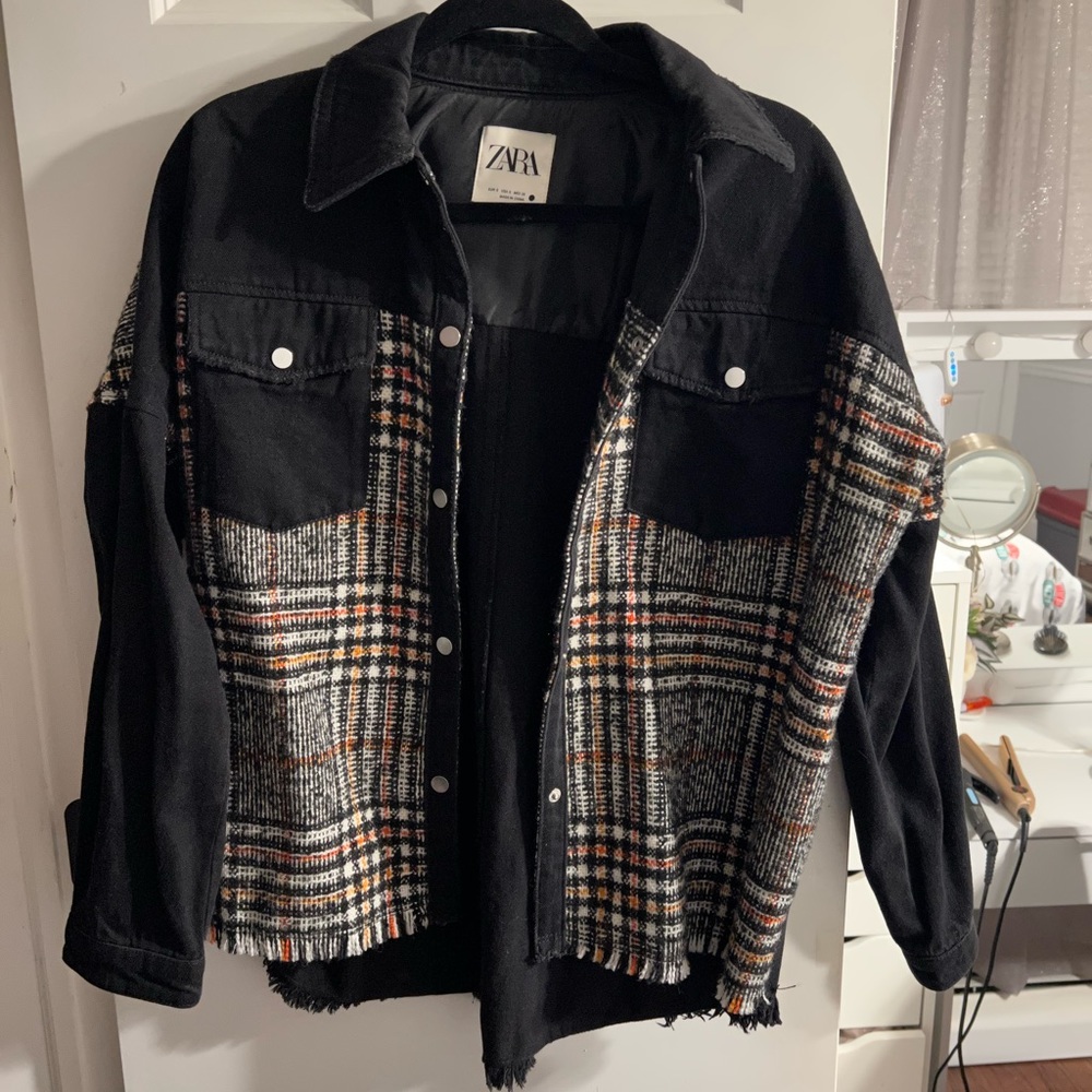 zara plaid jean jacket